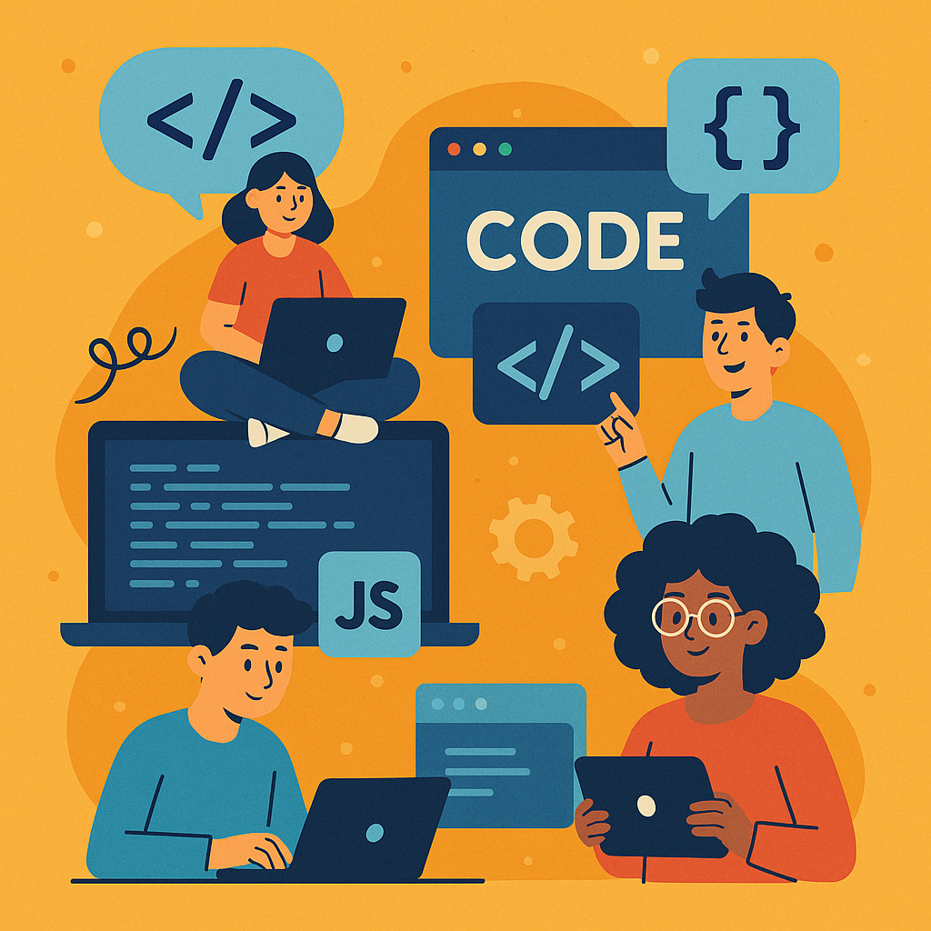 Developers collaborating and coding together